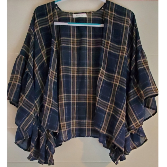 Mustard Seed Tops - Mustard Seed Plaid Cardigan/Kimono/ Wrap, Sz. S